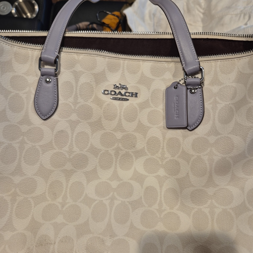 Coach Cream and Brown Signature Tote